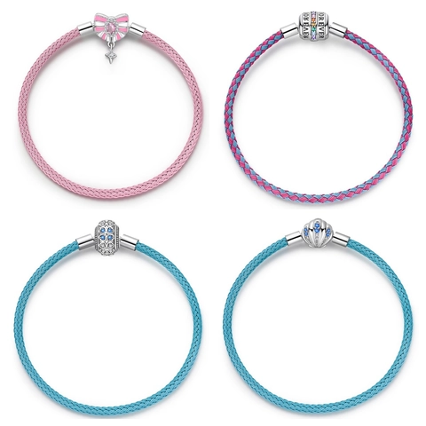 S925 Sterlingsilber Versilbertes Geflochtenes Seil Charm Armband Muschel Schleife Anhänger Regenbogen Zirkonia Armband Für Damen DIY Schmuck