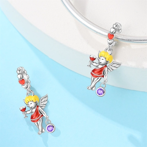 Silver Plated Enamel Charm Beads For DIY Bracelet Jewelry Wine Glass Angel Flower Heart Star Pendant Women Accessory