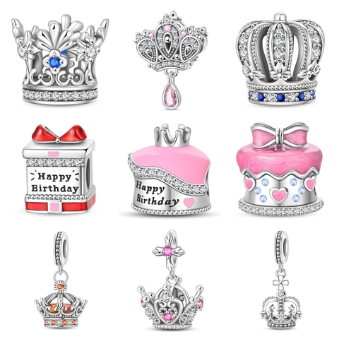 Birthday Cake Gift Box Crown Charms Silver Plated Alloy Rhinestone Enamel Pendant For DIY Bracelet Necklace Jewelry Making