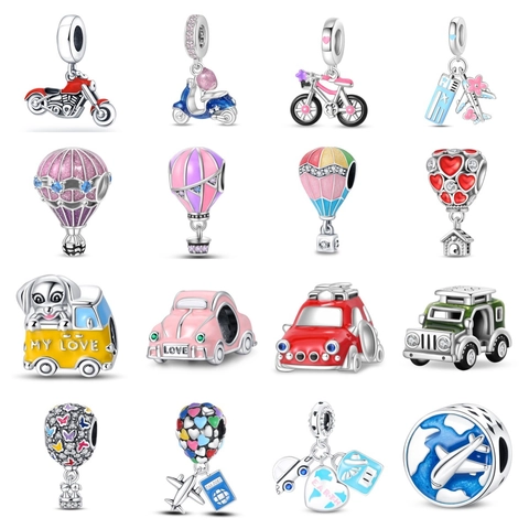 Silver Plated Travel World Theme Charms Enamel Hot Air Balloon Plane Car Beads For DIY Jewelry Making Bracelet Accessories