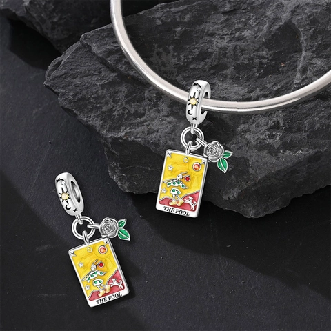 Vintage Silver Plated Tarot Card Charms Enamel Rhinestone Mysterious Occult Fool Magician Death Hermit Beads For DIY Jewelry