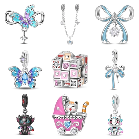 Silver Plated Enamel Butterfly Dragon Magic Cube Charms For Bracelet DIY Rhinestone Artificial Pearl Jewelry Pendant