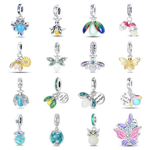 Luminous Firefly Butterfly Charm Pendant Silver Plated Enamel Zirconia DIY Jewelry Accessories For Bracelet Necklace Botanical Jewelry