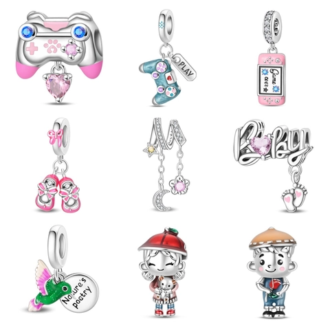Abalorios de Dibujos Animados Aleación Plateada Esmaltada Consola de Juegos Colibrí Huellas de Bebé Zapatos de Ballet Strass DIY