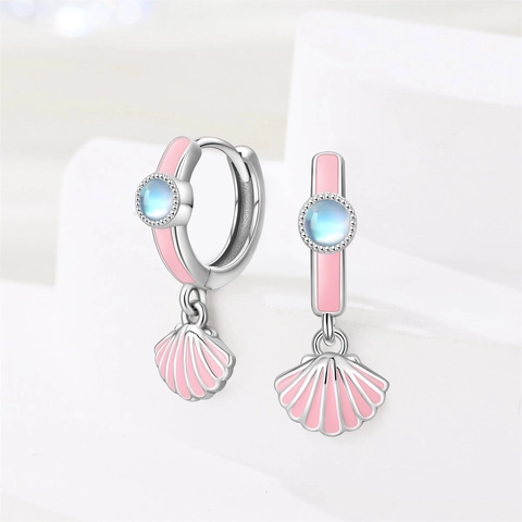 Marine Series Silver Plated Hoop Earrings Blue Sea Turtle Pink Shell Mermaid Tail Heart Pendant Enamel Rhinestone Earrings For Women