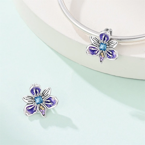Enamel Pansy Iris Flower Four Leaf Clover Heart Charm Bead Silver Plated Alloy Rhinestone Dangle Pendant For DIY Bracelet Women Jewelry Gift