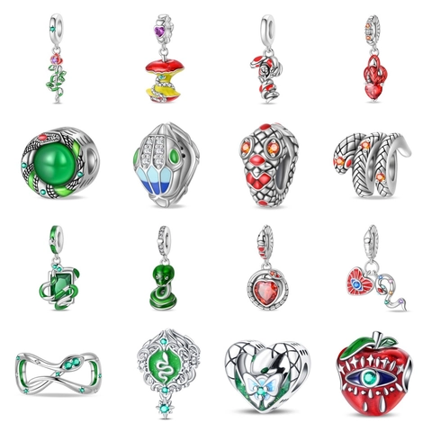 Verzilverd Koperen Slang Hanger Voor Dames Groen Emaille Zirconia Retro Slang Kralen Voor Armband Ketting Sieraden Cadeau