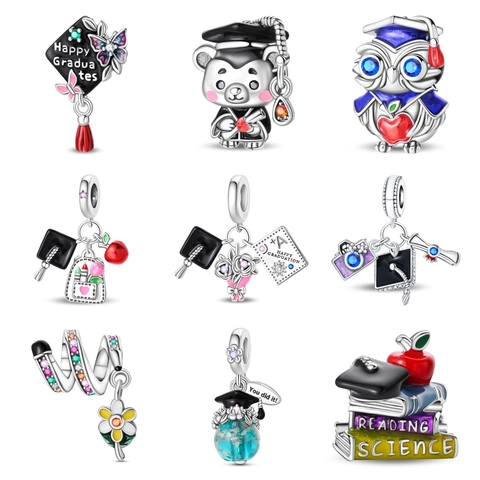 Graduation Season Owl Doctoral Hat Pendants Silver Plated Alloy Enamel Rhinestone Charms For DIY Necklace Bracelet Making Women Jewelry Accessory
