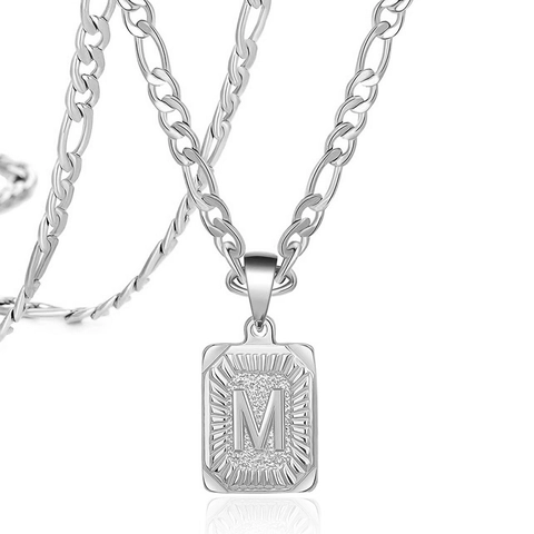 Roestvrijstalen Alfabet Vierkante Hanger Halsketting Voor Dames Vergulde Figaro Ketting Initiale Rechthoekige Halsketting