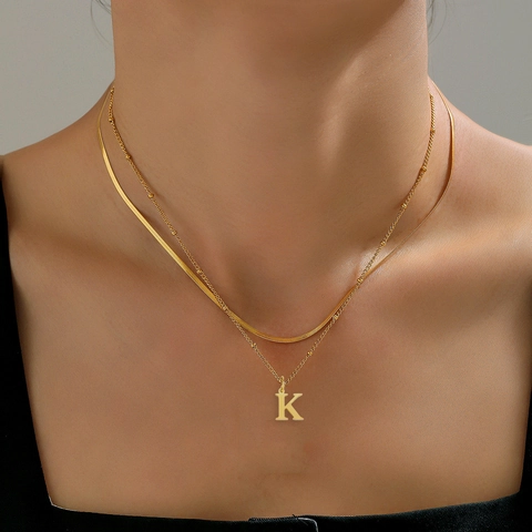 Minimalistische Roestvrijstalen Gelaagde Halsketting Voor Dames Goud Zilver Verguld Alfabet Initiaal Hanger Slangenketting Sieraden