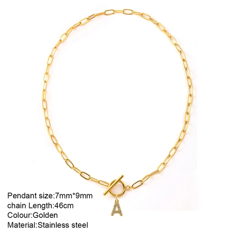 Collar de Inicial de Acero Inoxidable de Moda para Mujer Colgante de Alfabeto de Circonia Cadena de Clip Cierre de Palanca Joyería Regalo