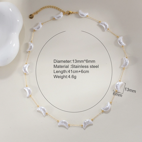 Collar de Acero Inoxidable con Perla de Agua Dulce Barroca para Mujer Colgante Geométrico Corazón Luna Concha Mariposa Joyería