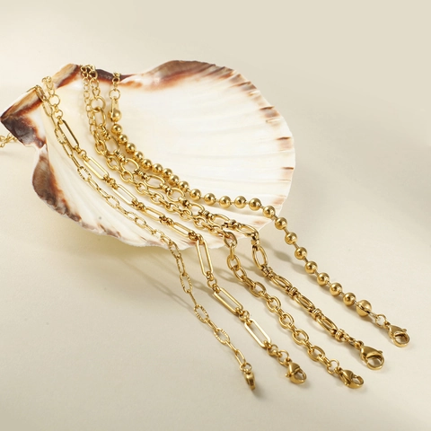 Minimalist Stainless Steel Gold Plated 18K Link Chain Bracelets For Women Fashion Paperclip Snake Bead O-Chain Hand Jewelry