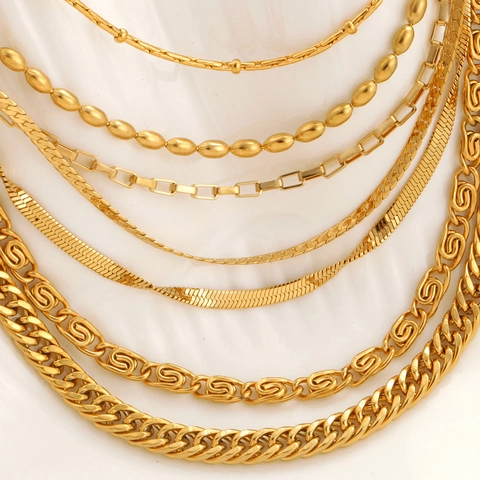 Minimalist Stainless Steel Chain Necklace For Women Gold Silver Plated Cuban Snake Box Bead Link Fashion Jewelry Gift