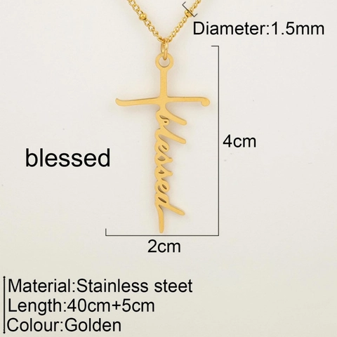 Collier Croix en Acier Inoxydable Plaqué Or Pendentif Lettres Anglaises Foi Religieuse Chaîne à Billes pour Femme Bijoux
