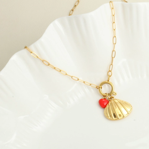 Stainless Steel Sea Shell Starfish Pendant Necklace For Women Gold Bohemian Summer Beach Heart Sea Creature Jewelry