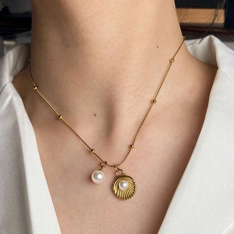 Roestvrij Staal Oceaan Zeester Schelp Zeeslak Kunstparel Hanger Halsketting Goud Verguld Vrouwen Strand Vakantie Sieraden