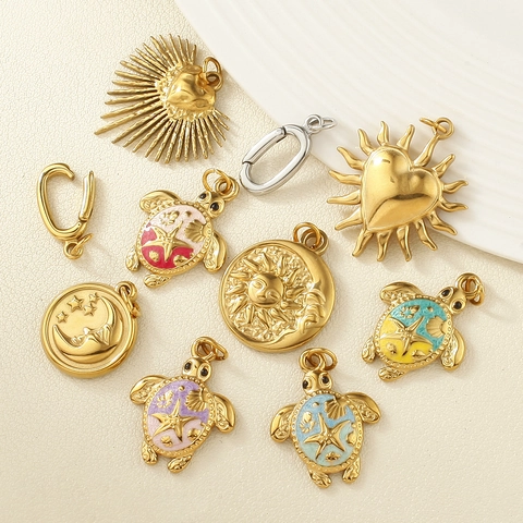 Pendentif en Acier Inoxydable Océanique Tortue Marine Coquillage Poisson Tropical Accessoire Bijoux DIY pour Collier