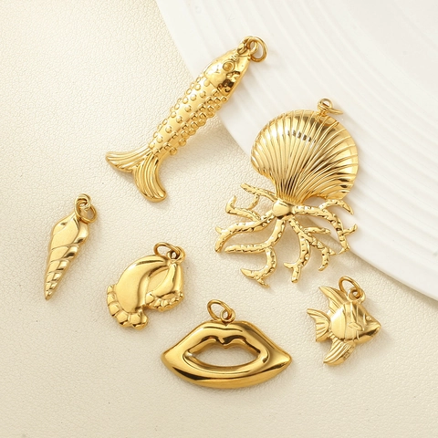 Pendentif en Acier Inoxydable Océanique Tortue Marine Coquillage Poisson Tropical Accessoire Bijoux DIY pour Collier
