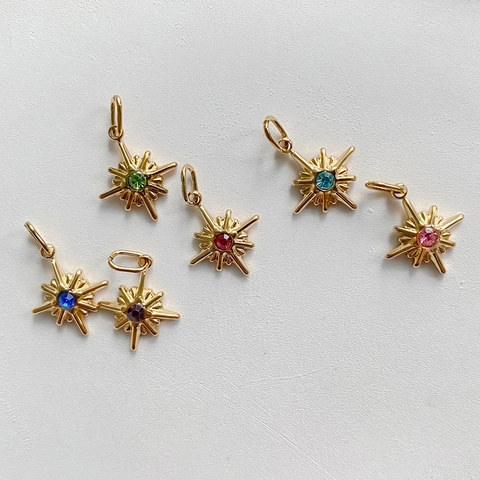 Roestvrij Stalen Octogram Zirconia Geboortesteen Hangers DIY Sieraden Accessoires Vergulde Achtpuntige Ster Charms Voor Ketting Oorbel Maken