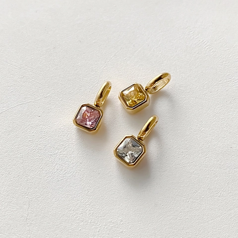 Stainless Steel Square Birthstone Pendant Minimalist Zircon DIY Necklace Charm Accessory For Women Jewelry Making Gift