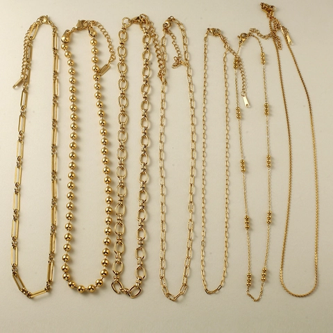 18K Gold Plated Stainless Steel Chain Necklace For Women Minimalist Geometric Paperclip Ball Link Choker Jewelry Gift