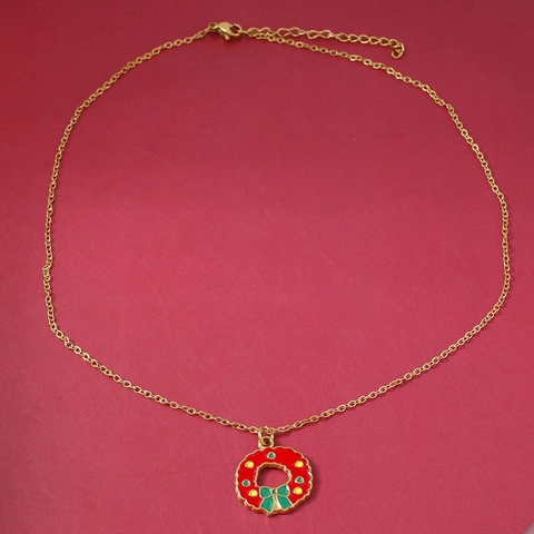 Christmas Stainless Steel Necklace For Women Gold Plated Enamel Santa Claus Elk Christmas Tree Snowflake Pendant Festive Jewelry
