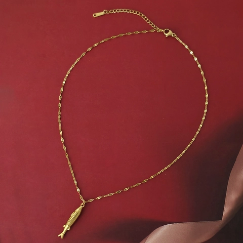 Collar con Colgante de Pez de Acero Inoxidable 304 Minimalista Chapado en Oro 14K Pez Tropical de Doble Cara Joyería de Estilo Playero para Mujer