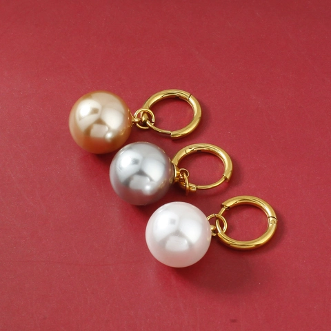 Orecchini a Cerchio in Acciaio Inossidabile 304 Vintage Francese Con Ciondolo in Perla Artificiale Orecchini Placcati Oro 18K Eleganti Donna Gioielli