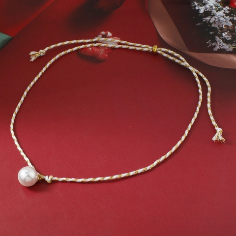 Fashion Adjustable Rope Chain Faux Artificial Pearl Pendant Necklace For Women Stainless Steel Minimalist Elegant Jewelry Accessory Gift