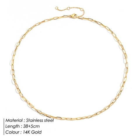 Minimalist Stainless Steel Paperclip Chain Necklace For Women 14K Gold Plated Adjustable Link Choker Jewelry Daily Wear Gift