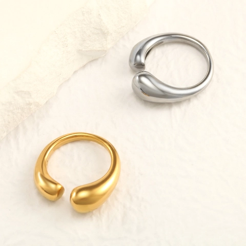 Minimalist Stainless Steel Irregular Open Ring For Women 18K Gold Plated Lava Texture Teardrop Adjustable Fashion Finger Ring Jewelry