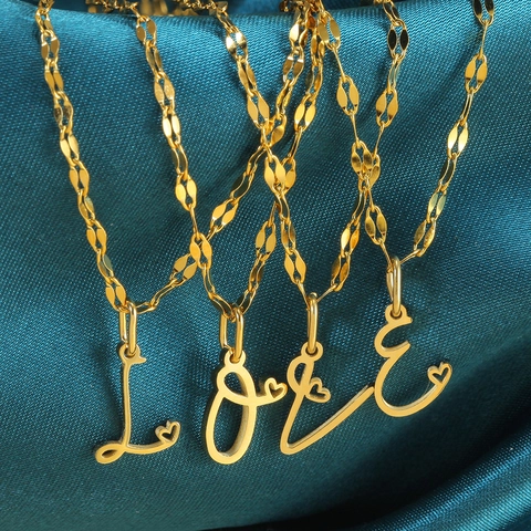 Elegante Roestvrijstalen Initialen Hart Ketting Voor Vrouwen Hart Alfabet Letter Hanger Lipketting Mode Sieraden Cadeau