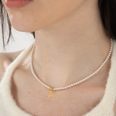 Stainless Steel Gold Plated Faux Pearl Initial Pendant Necklace With Heart Detail Fashion Jewelry Gift For Women Girls