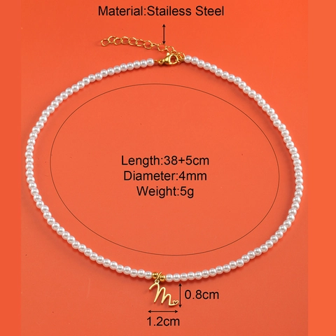 Stainless Steel Gold Plated Faux Pearl Initial Pendant Necklace With Heart Detail Fashion Jewelry Gift For Women Girls