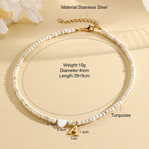 Handgemaakte Turkoois Schelp Kralen Ketting Voor Dames Roestvrij Staal Letter Hart Hanger Choker Mode Sieraden Zomer Strand Accessoire