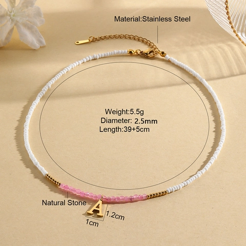 Roestvrij Staal Kristal Initiaal Halsketting Vrouwen Natuursteen Glaskraaltjes Letter Hanger Mode Handgemaakte Sieraden Cadeau