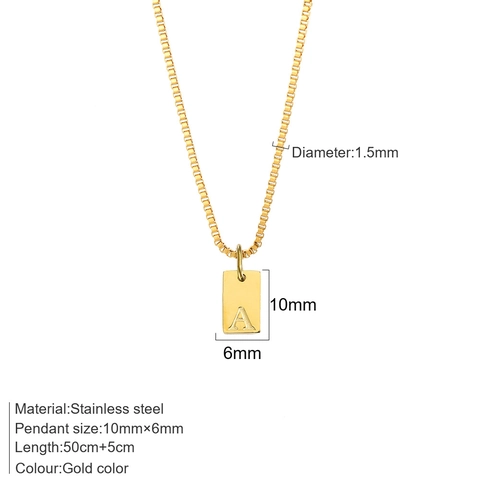 Minimalist Stainless Steel Alphabet Initial Pendant Necklace Gold Box Chain For Women Fashion Jewelry Clavicle Chain