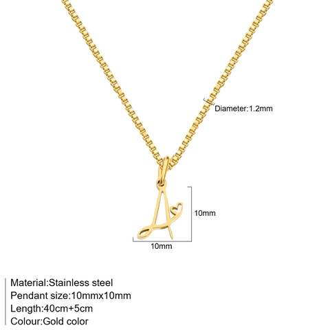Minimalistische Roestvrijstalen Alfabet Hart Hanger Halsketting Voor Vrouwen Goud Zilver Box Ketting Sieraden Cadeau