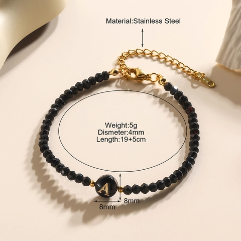 Mode Vrouwen Roestvrij Staal Kralen Kristal Armband Verguld Beginletter Hanger Handgemaakte Gepersonaliseerde Sieraden Cadeau
