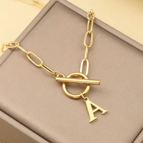Collar con Colgante de Alfabeto de Acero Inoxidable para Mujer Inicial Personalizada Cadena de Clip Cierre OT Joyería de Moda Regalo