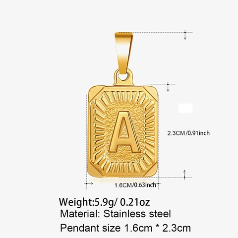 Stainless Steel Square Alphabet Initial Letter Pendant For Women Gold Silver Radiant Sunburst Texture DIY Necklace Jewelry Accessory