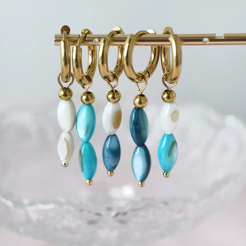 Pendientes de Aro con Cuentas de Concha de Acero Inoxidable 304 para Mujer Pendientes Colgantes de Concha Ovalados Geométricos Chapados en Oro Pieza Única Joyería de Moda Regalo