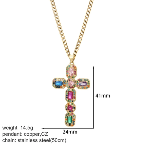 Collana Pendente in Rame Con Catena in Acciaio Inossidabile Placcato Oro Zirconia Croce Religiosa Vergine Maria Gioielli