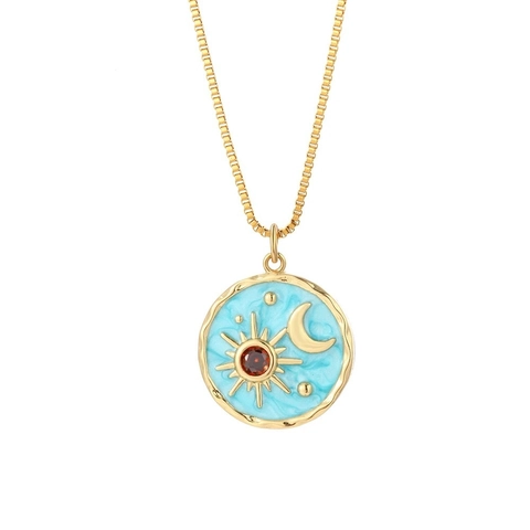 Collar de Colgante Sol Luna Estrella de Acero Inoxidable para Mujer Joyería Minimalista con Circonia Incrustada Oro Galvanizado Cadena de Clip