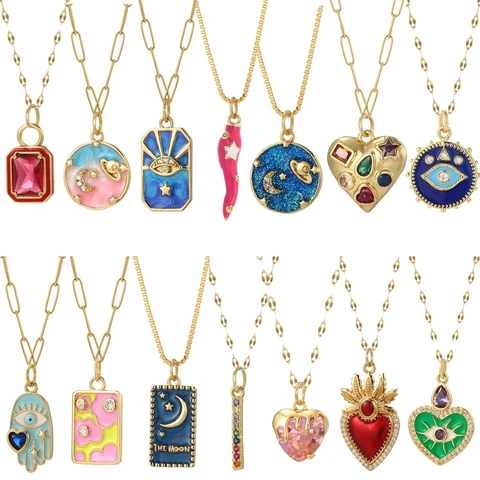 Collier Pendentif Mauvais Œil en Acier Inoxydable Bohème Plaqué Or Lune Étoile Tarot Abeille Cœur Bijoux Femme Cadeau