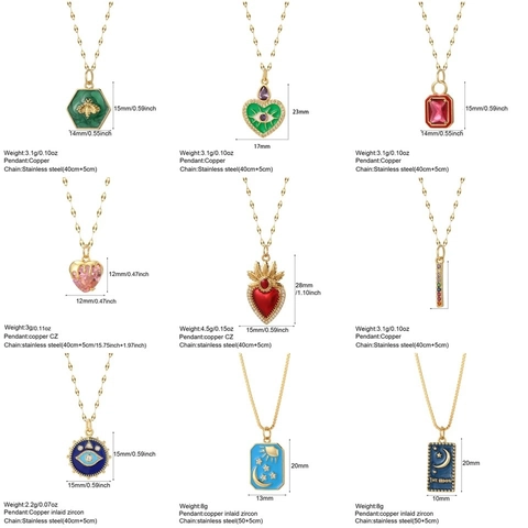Collier Pendentif Mauvais Œil en Acier Inoxydable Bohème Plaqué Or Lune Étoile Tarot Abeille Cœur Bijoux Femme Cadeau