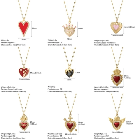 Stainless Steel Necklace Women Gold Color Copper Zirconia Heart Pendant Necklace Evil Eye Enamel Drip Oil Minimalist Commuter Jewelry Gift
