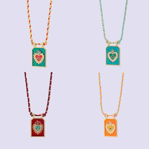 Boheemse Emaille Heilig Hart Boze Oog Hanger Halsketting Vintage Koper Kleurrijk Geweven Verstelbaar Koord Sieraden Vrouwen