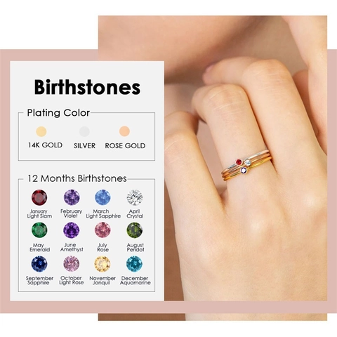 Anello Minimalista in Acciaio Inossidabile 316L con Pietra Natale per Donna Placcato Oro Argento Zirconia Tonda Sottile Gioielli Moda Regalo Compleanno